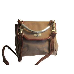 *Vintage Bloomingdales Brown Nylon 2Way Purse w Gold-Tone Hardware